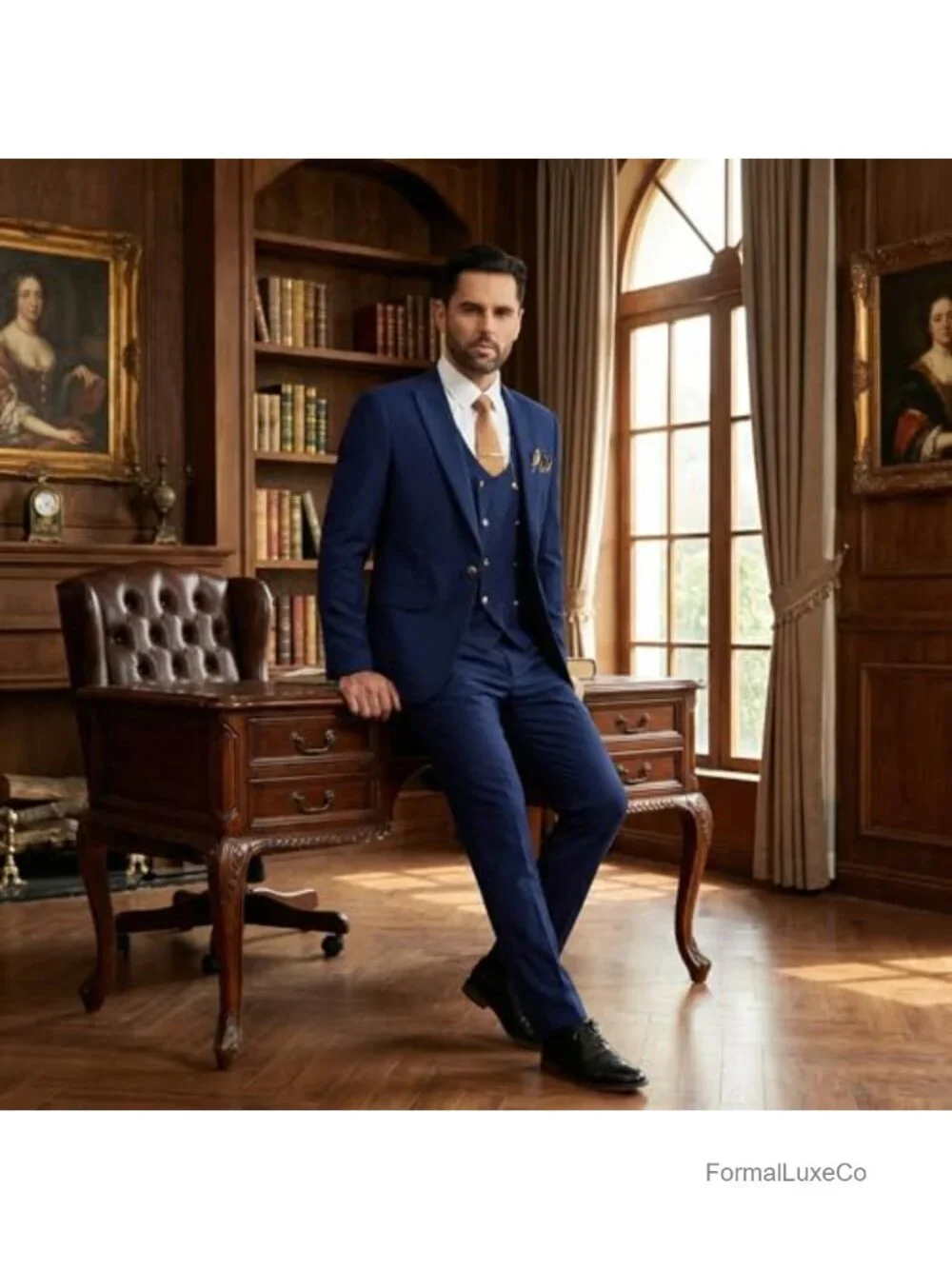 Mens Double Breasted Tuxedo Suit 3 Piece Wedding Groomsmen Metal Buttons